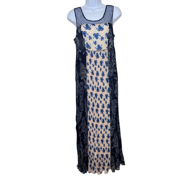 Sundance Blue Floral Maxi Dress Mesh Yoke Boho‎ Romantic - Picture 2 of 8